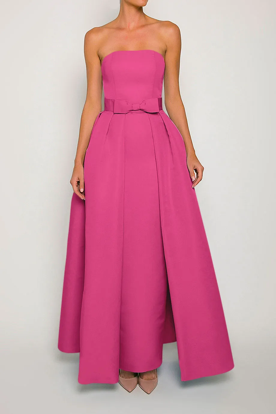 Silk Faille Strapless Column Gown with Bow Convertible Skirt