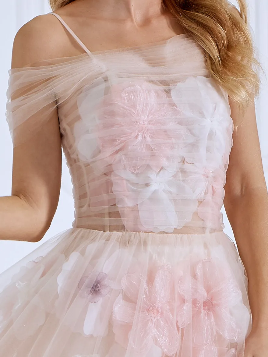 Strapless Corset Bodice Handmade Floral Applique Prom Dress Photo Shoot Gown #3363