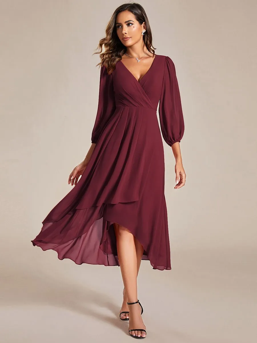 Tammy long sleeved midi high low chiffon dress